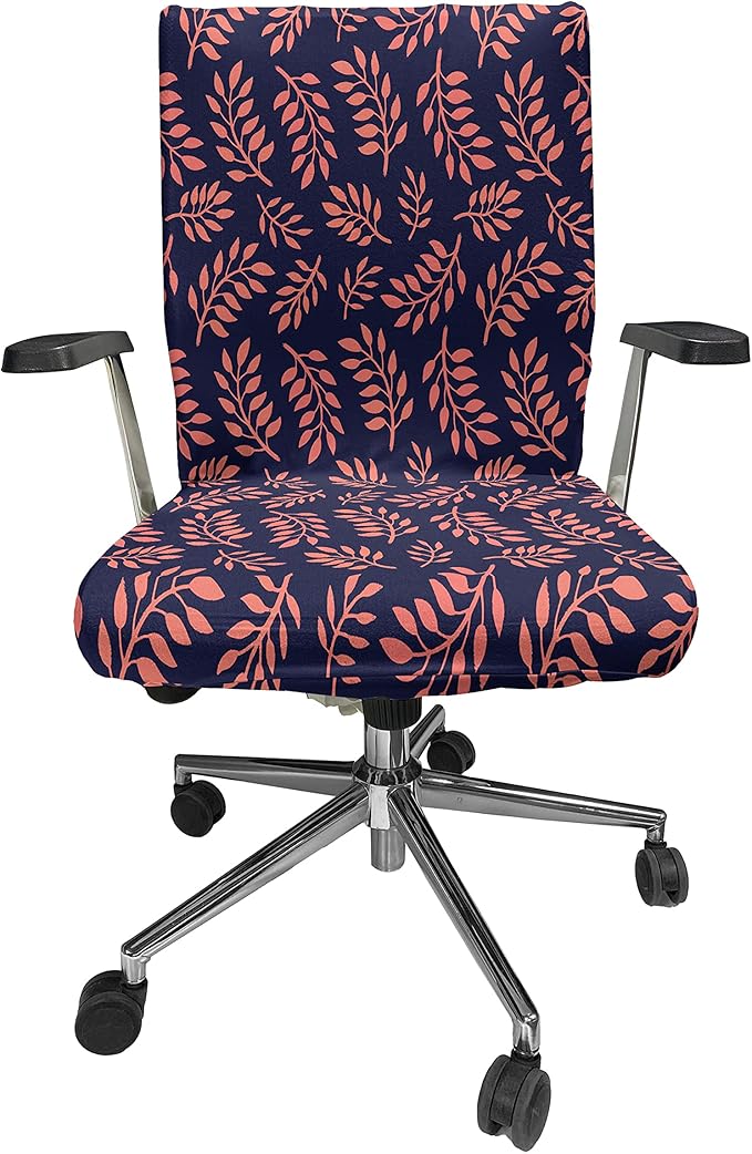 Ambesonne Coral Office Chair Cover, Continuous Pattern with Leafy Branches Abstract Bicolour Design, Stretchable Decorative Universal Size High Back Printed Slipcover, Coral Purple