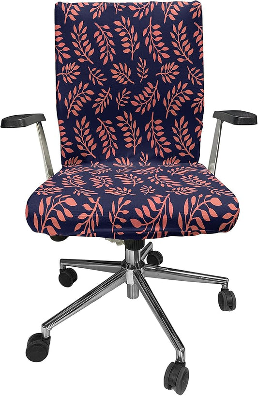 Ambesonne Coral Office Chair Cover, Continuous Pattern with Leafy Branches Abstract Bicolour Design, Stretchable Decorative Universal Size High Back Printed Slipcover, Coral Purple