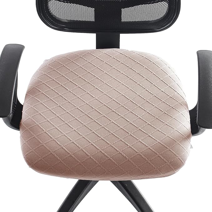 Stretch Jacquard Office Chair Cover, Removable Washable Desk Chair Cover, Anti-dust Seat Cushion Protectors - Camel