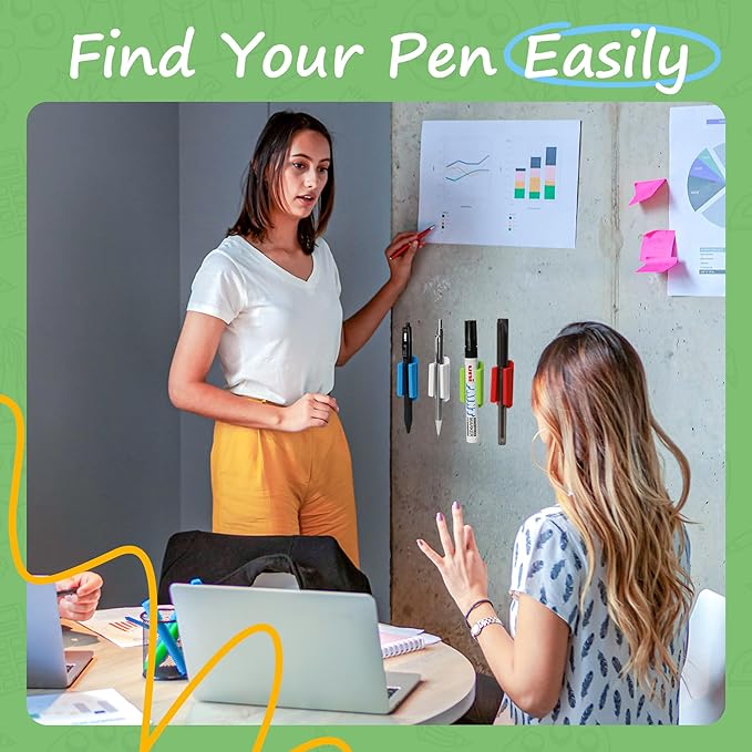 Pen Holder Set of 10, Adhesive Silicone Pen Holder for Desk, Office Desk Accessories and Teacher Supplies, Pencil Holder, Marker Holder, Multicolor (10 pack)