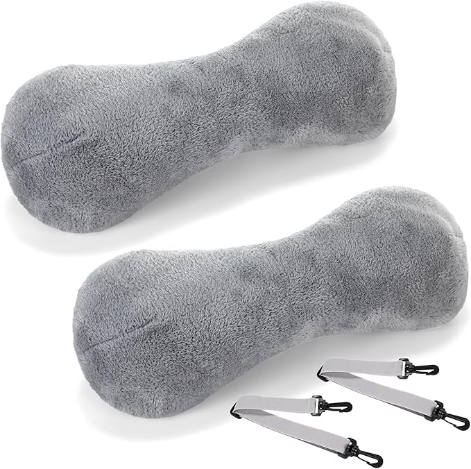 Colingmill 2 Pcs Neck Pillow for Recliner Headrest Pillow Bone Shaped Chair Plush with Adjustable Strap Neck Support and Pain Relief Curve Head Cushion for Car Travel Airplane (Grey)