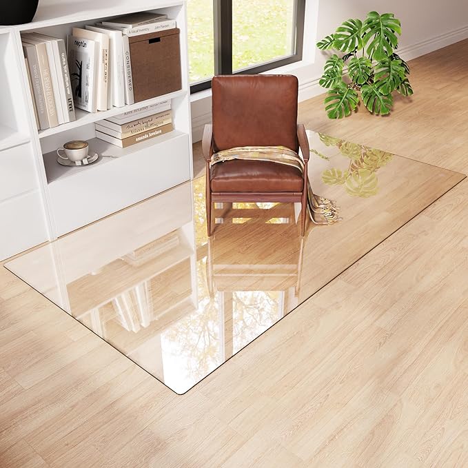 Tempered Glass Chair Mat 80"x40" – Ultra-Clear Office Chair Mat for Hardwood Floors & Low-Pile Carpets – Heavy-Duty 0.2" Scratch-Resistant Surface with Non-Slip Pads – Supports 1,000 lbs