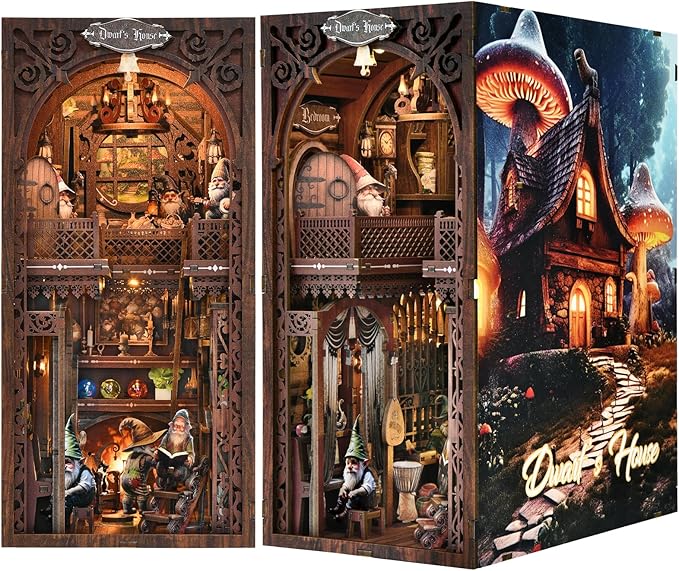 Book Nook Kit, Book Nook Kits for Adults DIY Booknook Model Build, DIY 3D Wooden Puzzle Bookend Booknook Bookshelf Insert Miniature Dollhouse Kit for Home Decoration