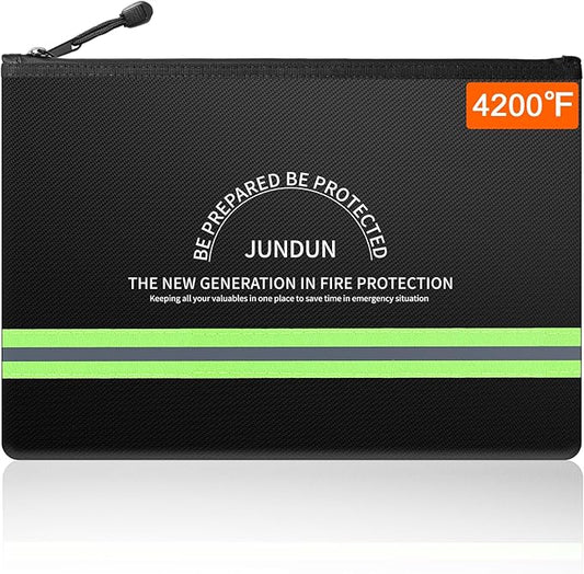 JUNDUN Fireproof Money Bag, 10.6"x6.7" Waterproof and Fireproof Cash Bag with Zipper Closure,Fireproof Safe Storage Pouch Envelope for Money,Cash and Passport,Black