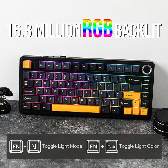 EPOMAKER x Aula F75 Gasket Mechanical Keyboard, 75% Wireless Hot Swappable Gaming Keyboard with Five-Layer Padding&Knob, BT/2.4GHz/USB-C, RGB (Black, Ice Vein Switch)