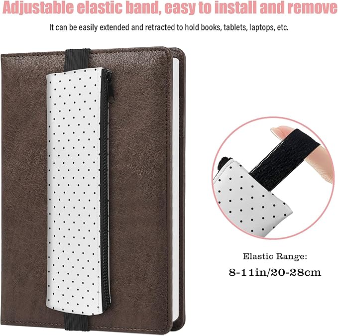 4 Pack Elastic Pen Holder for Notebook, Prints Pouch with Elastic Band and Zipper, Leather Pen Holder for Planners, Journals, Book (Simple Style)
