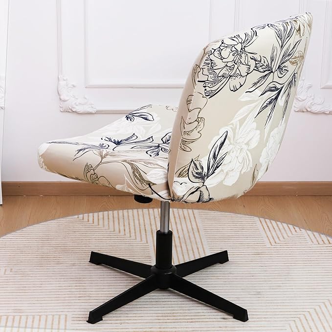 Criss Cross Chair Cover Waterproof Elegant Flower Wide Armless Vanity Desk Chair Slipcover 1 Piece Washable