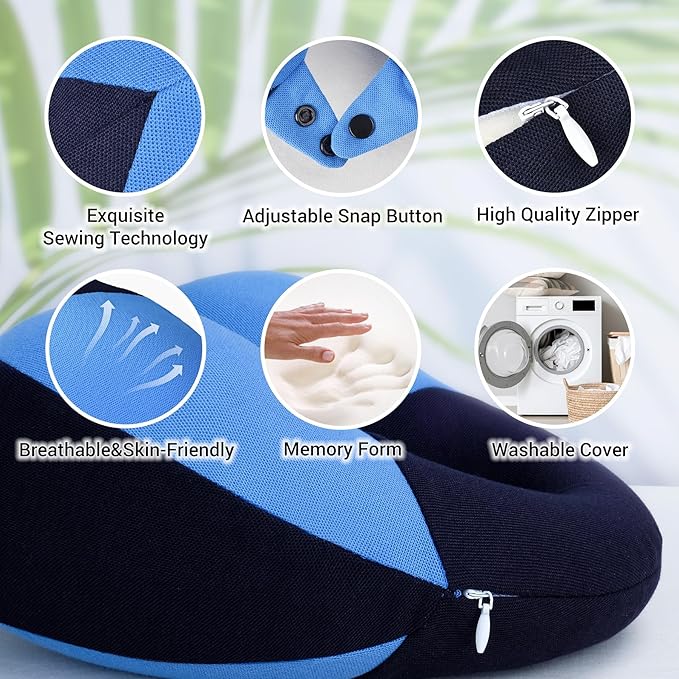 COOLBEBE Kids Travel Neck Pillow, 2PCS Softly Headrest Travel Pillow for Car & Airplane, Traveling Gifts for Toddler & Children (Black & Blue)