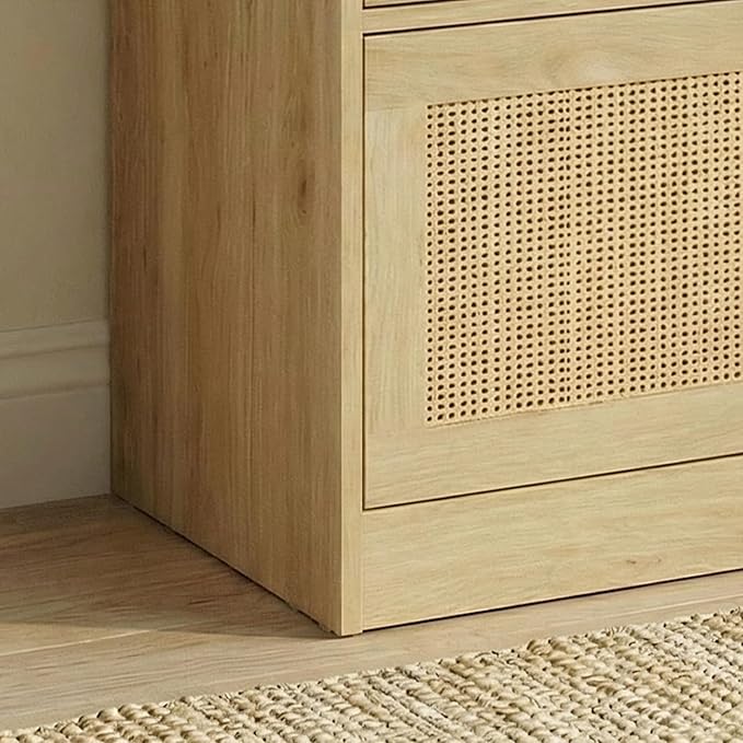 Lateral File Cabinets for Home Office, 2 Drawer Filing Cabinet with Lock, Wide Rattan Filing Organization Storage Cabinets with Printer Stand for Hanging Files/Letter/Legal/A4/F4 Size, Natural Wood