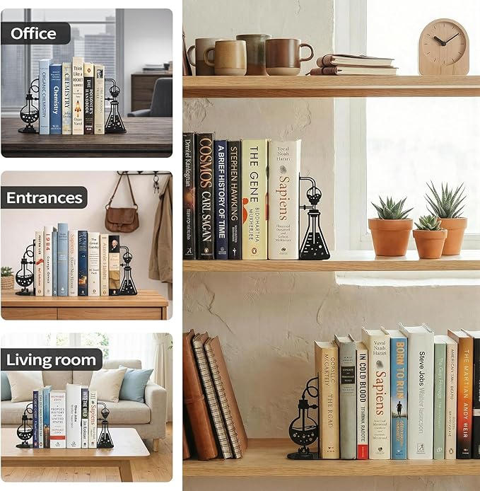 Chemistry Metal Bookends for Shelves, Experimental Bookends Decor for Chemistry Classroom Laboratory Bookshelf, Ideal Chemistry Gift for Nerds Chemistry Teachers Friends Professors Graduates Scientist