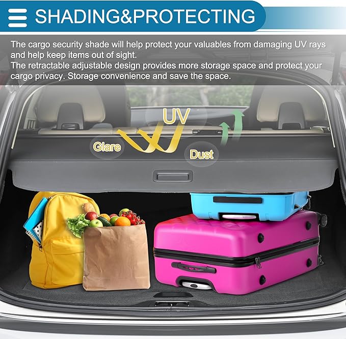 Retractable Cargo Cover for Ford Bronco Sport 2021-2025 Rear Trunk Luggage Security Shield Shade Privacy Screen Cover Parcel Shelf Waterproof Black