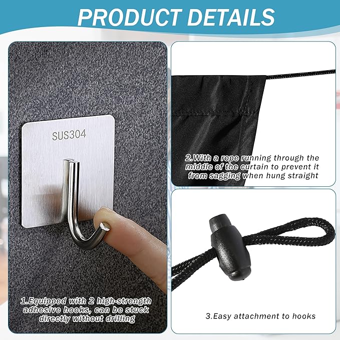 51"x55" Office Privacy Curtain with Hanging Kit - Noise Reducing Partition Screen for Cubicles, Dorms & Home Offices (Black)