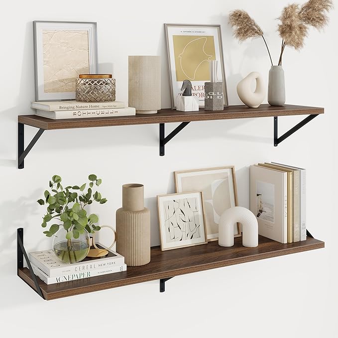 Axeman Deep Floating Shelves | 40 Inch Walnut Wall Shelves Set of 2 | 10 Inch Deep Rustic Wood Shelves for Wall | 40'' W x 10''D Walnut Shelves for Living Room Bathroom Kitchen
