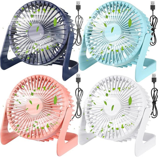 Geelin 4 Pcs Desk Fan 5 Inch Small Table Fan Desktop USB Office Speeds Portable Quiet Operation and 360 Degree Rotate, Convenient Carry Handle Personal Table for Home, Office (Multi Color)