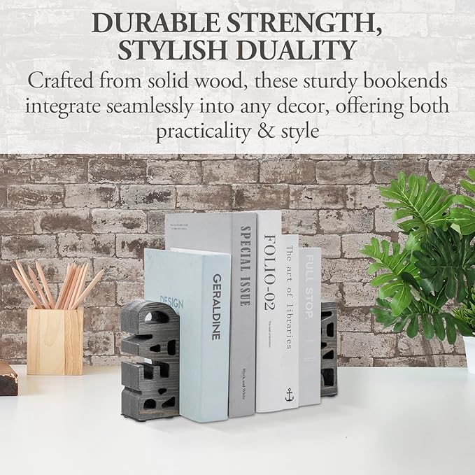 Book Ends Christian,Vintage Weathered Gray Solid Wood Bookends Carved in Read and Pray Block Letters, Decorative Book Stands for Home Library Bookshelf Office Desk, 2 Piece Set