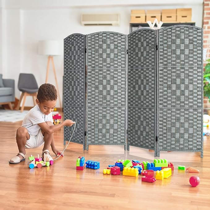 HALLYBEE Small Room Divider, Privacy Screen, Short Room Dividers and Folding Privacy Screens, Foldable Temperary Wall Partitions, 4 Panel Grey Space Separation Separator