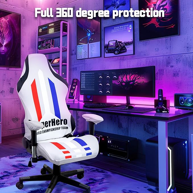 Gaming Chair Covers,Stretchable Computer Chair Cover,Ergonomic Office Chair Cover,for Anti Cat Scratch Protection of Computer Gamer Chair Slipcovers,Racing Chair Covers (Only Covers,Superhero Grey)