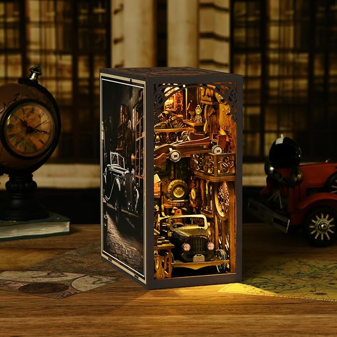 TOYQI Book Nook Kit, Book Nook Kits for Adults, DIY Miniature Dollhouse Kit 3D Wooden Puzzle Booknook Bookend with LED Light