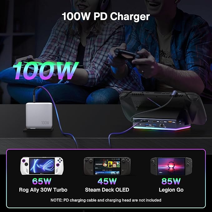 iVANKY 14-in-1 RGB 4K@120Hz Docking Station with 100W PD Charger for Steam Deck OLED/ROG Xbox Ally X/Legion Go, Foldable Dock with HDMI Gigabit Ethernet 10Gbps USB 3.2, SD/TF Slots, 1Gbps Ethernet