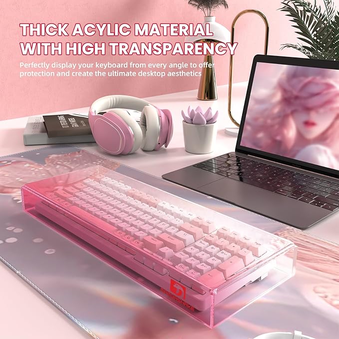 ZIYOU LANG KC04 Acrylic Clear Transparent Keyboard Cover(17.4*6.5*1.89’’) with Dustproof Waterproof Anti-hit Anti-cat Protective Case for Compact Layout 94/96/98Key Mechanical Gaming Keyboard(Pink)