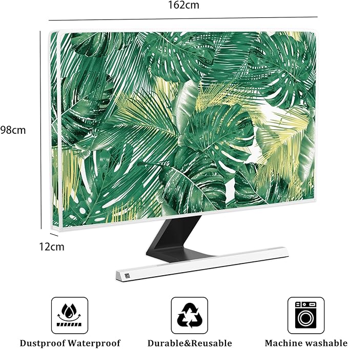 Weatherproof Television Cover 70 Inch Water Proof TV Covers for Television LED LCD OLED TVs Protector Panel Case TV Screen Protective LCD/LED/HD，Green Tropical Leaves Design