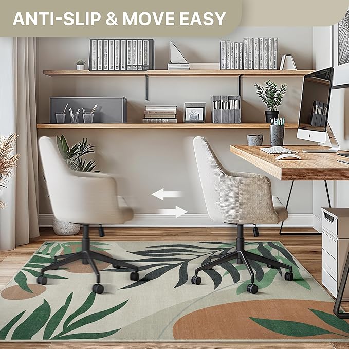 48"x60" Office Chair Mat for Hardwood Tile Floor, Under Desk Carpet Protector for Rolling Computer Chair Mat, Machine Washable Area Rug, Anti-Slip 1/5" Thick Low Pile Thin Vinyl Floor Mat, Beige Grey