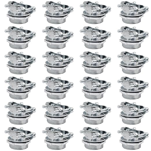 Bonsicoky 24 Pcs 1/2 Inch Clamp Type Cable Connectors - Zinc Alloy Clamp Cable Connector Fittings for Metallic Conduit Protect Electric Wires Electrical Box Cables