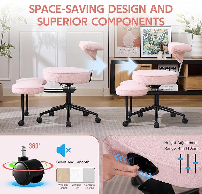 Ergonomic Kneeling Chair with Wheels, Cross Legged Office Chair with High Lumbar Support, 360° Swivel Meditation Chair for ADHD & Yoga, Wide Criss Cross Chair for Home