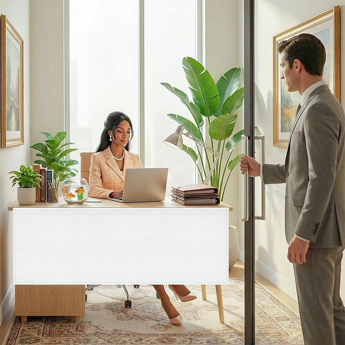 48" Under Desk Privacy Panel White Self-Adhesive Modesty Panel 600D Heavy Duty Desk Skirt Privacy Divider for Office Home or Standing Workstation Concealer Shield