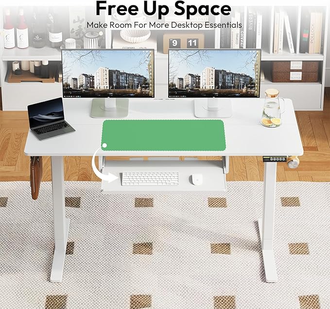 Electric Standing Desk with Keyboard Tray,48x24 inches Adjustable Height Stand Up Desk,3 Preset Heights,Equipped with Hooks,Raising Desks for Home Office and Computer Workstation,Black