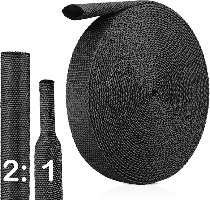 2:1 Heat Shrink Wire Loom Braided Cable Sleeves,Heat Resistant Fabric Woven Shrink Tubing Wiring Harness for Protection Automotive,Harness Cable,Cable (1-1/8"-15ft)