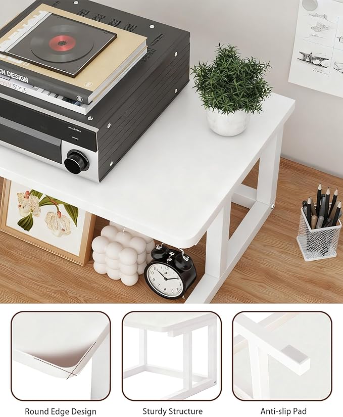 Desktop Printer Stand, 15.7″x 15.7″ 2-Tier Large Printer Shelf fit 3D Laser Printer/Scanner/Fax Machine, Industrial Storage Rack for Home Office Storage, White P4040-W