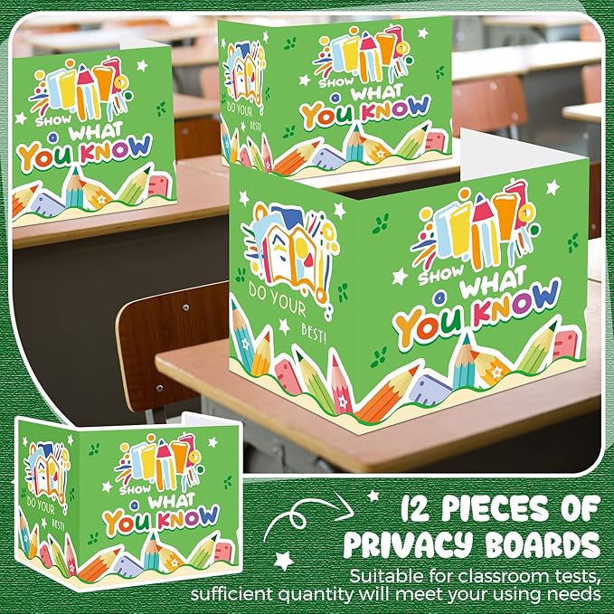 Zhehao 12 Pcs Desk Dividers for Students, Privacy Folders Boards Bright Colored Testing Dividers Panels for School Classroom Student Teacher Desks, 15.76 x 13.3 x 11.8 Inches(What You Want)