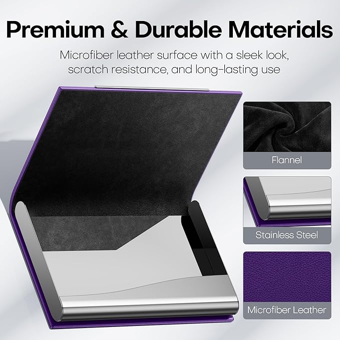 Padike Business Card Holder, Business Card Case Professional PU Leather & Stainless Steel Multi Card Case,Business Card Holder Wallet Credit Card ID Case/Holder for Men & Women. (Purple)
