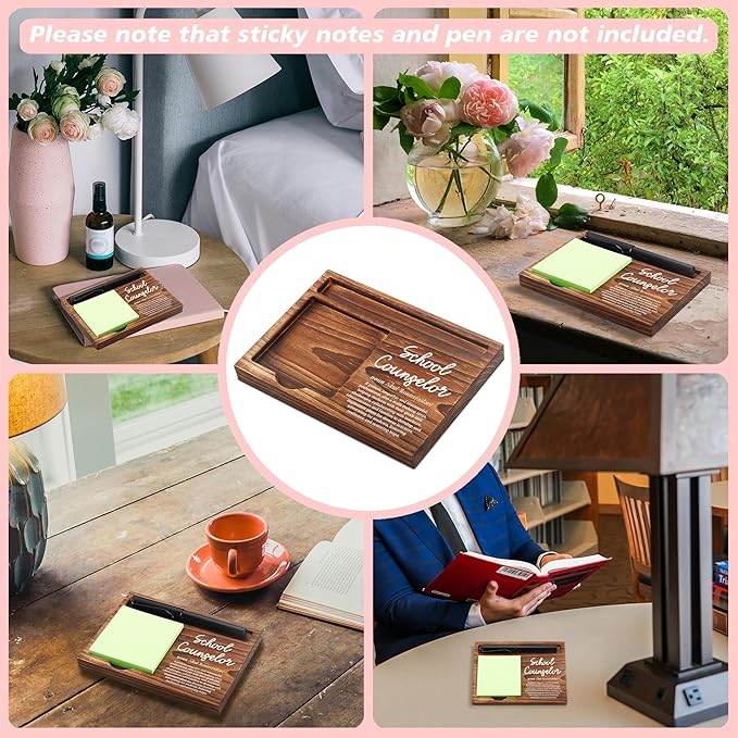 School Counselor Sticky Note Holder Wooden Notepad & Pen Holder 6.5" x 4.7" Sticky Note Pad Holder Dispenser for Desk School Counselor Definition Work Gifts, NPA180