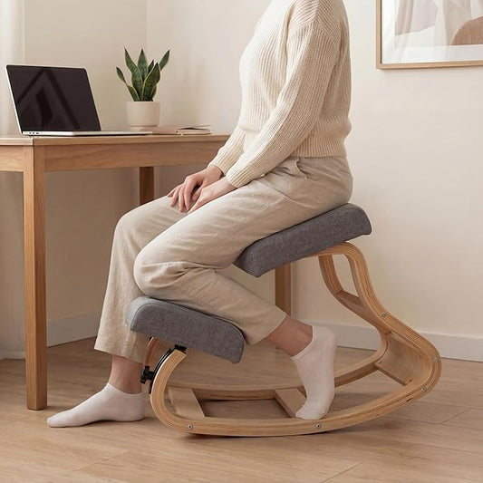 NYPOT Ergonomic Kneeling Chair with 2 Knee Pads - Adjustable Height Rocking Knee Chair for Posture and Back Support for Home and Office - Angled Kneeling Stool, Moonstone Grey