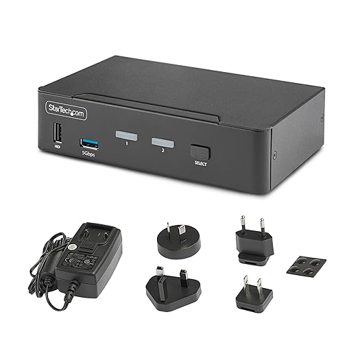 StarTech.com 2-Port DisplayPort KVM Switch, 8K 60Hz / 4K 144Hz, Single Display, DP 1.4, 2X USB 3.0 Ports, 4X USB 2.0 HID Ports, Push-Button & Hotkey Switching, TAA Compliant (D86A2-2-PORT-8K-KVM)