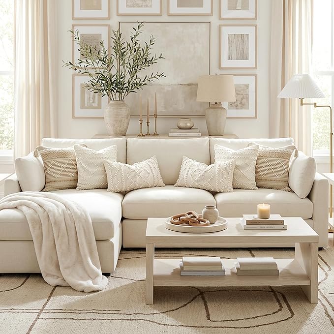 BlissBlush Pure White Decorative Throw Pillow Cover 22X22, Boho Accent Pillow for Couch, Square Modern Farmhouse Pillowcase for Living Room Couch Sofa Cushion Home Décor (Pack of 1)