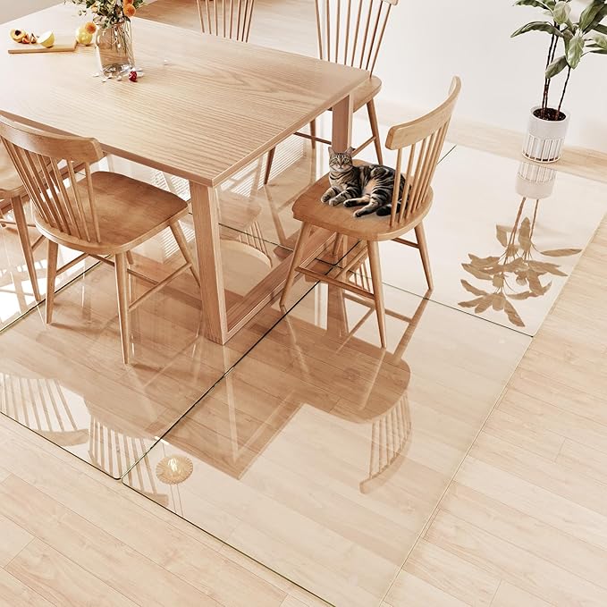 Tempered Glass Chair Mat 55"x36" – Ultra-Clear Office Chair Mat for Hardwood Floors & Low-Pile Carpets – Heavy-Duty 0.2" Scratch-Resistant Surface with Non-Slip Pads – Supports 1,000 lbs