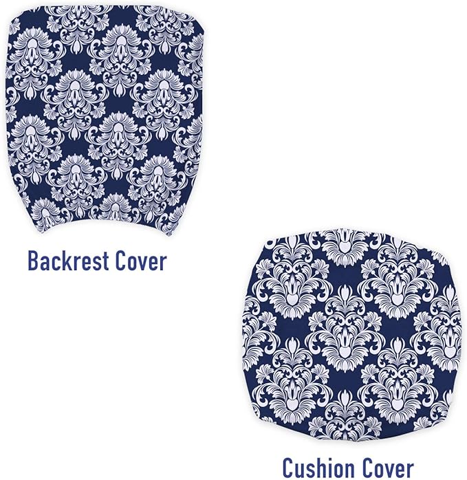 Ambesonne Damask Office Chair Slipcover, Abstract Floral Vintage Antique Victorian Design Renaissance Flourish Print, Decorative Stretch and Washable Fabric Cover, Standard Size, Dark Blue White