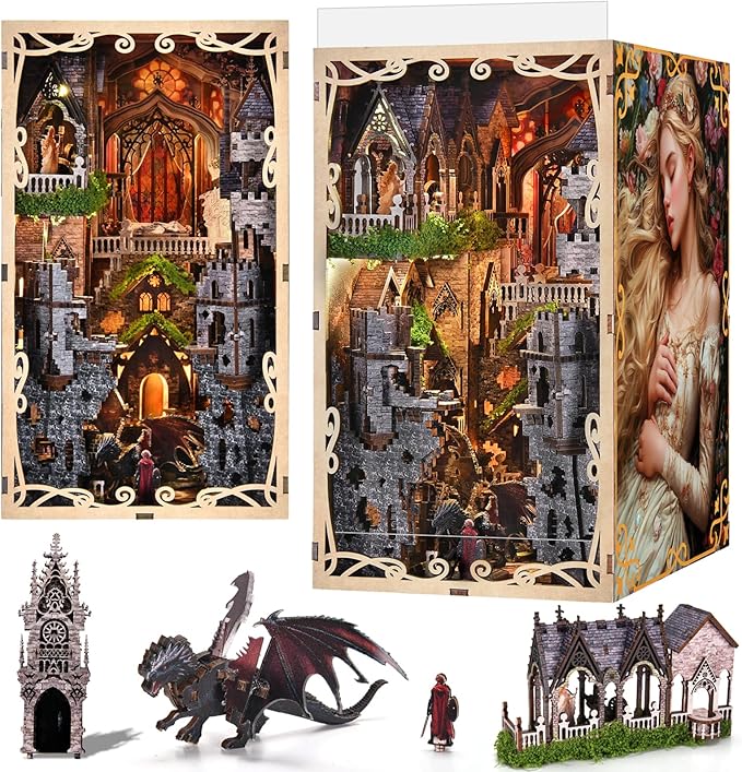 MiniCity Book Nook Kit, DIY Scene Miniature House Kit Tiny House Mini Booknook Craft Bookshelf Decor, 3D Puzzles for Adults, Scale Model Building for Book Lovers (Sleeping Beauty)