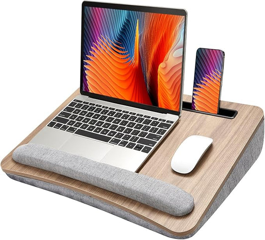 HUANUO Laptop Lap Desk - Portable Lap Desk with Pillow Cushion, Fits up to 17 inch Laptop, with Anti-Slip Strip & Storage Function for Home Office Students Use as Computer Laptop Stand, Book Tablet