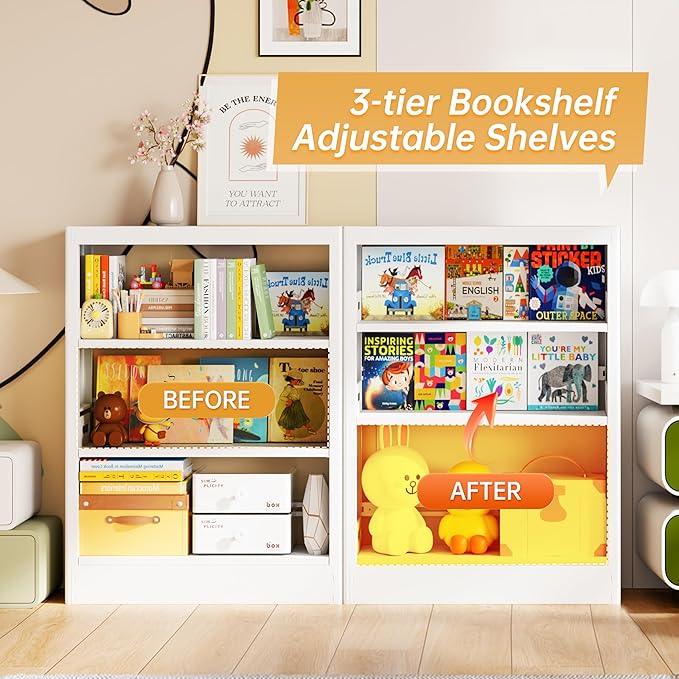 3-Tier Bookshelf with Adjustable Shelf, Metal Bookcase with Anti-Tip Kit & Book Stopper, 39.4" H Inch Small Bookcase for Living Room, Office, Small Spaces (White(3-Tier Bookshelf))