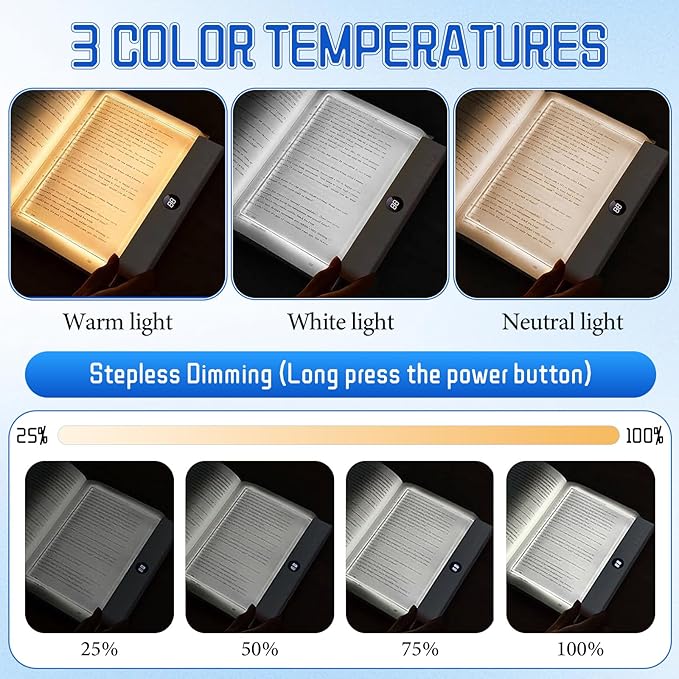 Smart Led Reading Light, Book Light Treasure Box, Rechargeable Clear LED Flat Reading Light with 3 Colors & Timer, Doodle Table Study Lamp, The Quiet Reader's Dream Lights (Black)