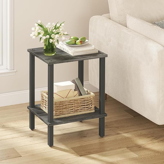 TUTOTAK End Table, Side Table, Nightstand, 2-Tier Storage Shelf, Sofa Table for Small Space, Living Room, Bed Room, Charcoal Grey TB01BY034