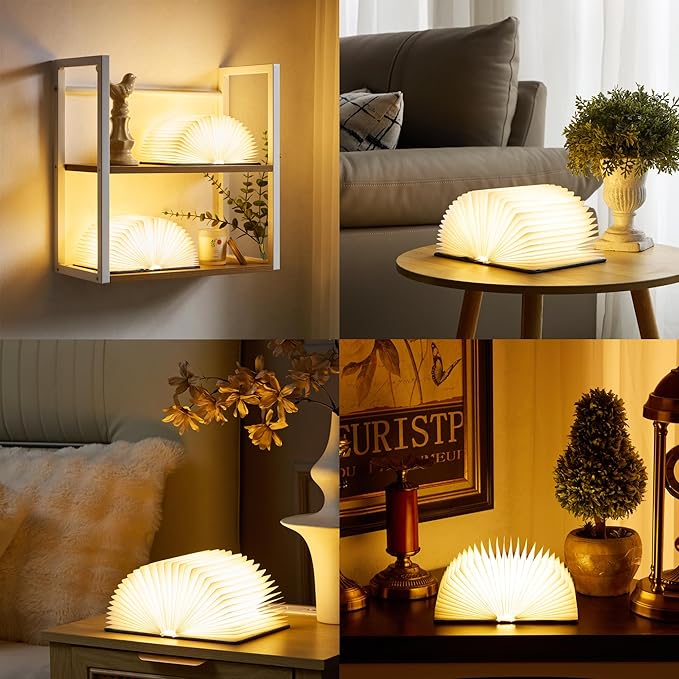 Uniwolk Book Lovers Gifts BookLamp - 5 Color Lights, 1200mAh Battery, Foldable Paper Lamp as Book Decor & Accessories, Hot Foil Cover Design, Unique Gifts for Women or Friends & Christmas