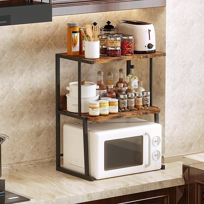 Homeiju 3-Tier Desk Shelf Printer Stand with Storage, Heavy Duty Metal Frame Wood Top Organizer for Home Office, Holds Up to 50lbs, Space-Saving for Home Office, Rustic Brown