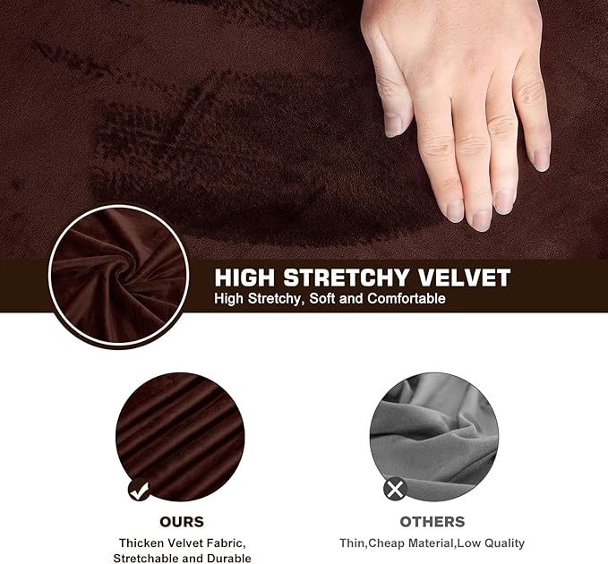 NeColorLife Velvet Office Chair Cover with Armrest Covers - Stretchable High Back Desk Computer Chair Slipcover for Large Rotating Boss Chairs (Large,Brown)