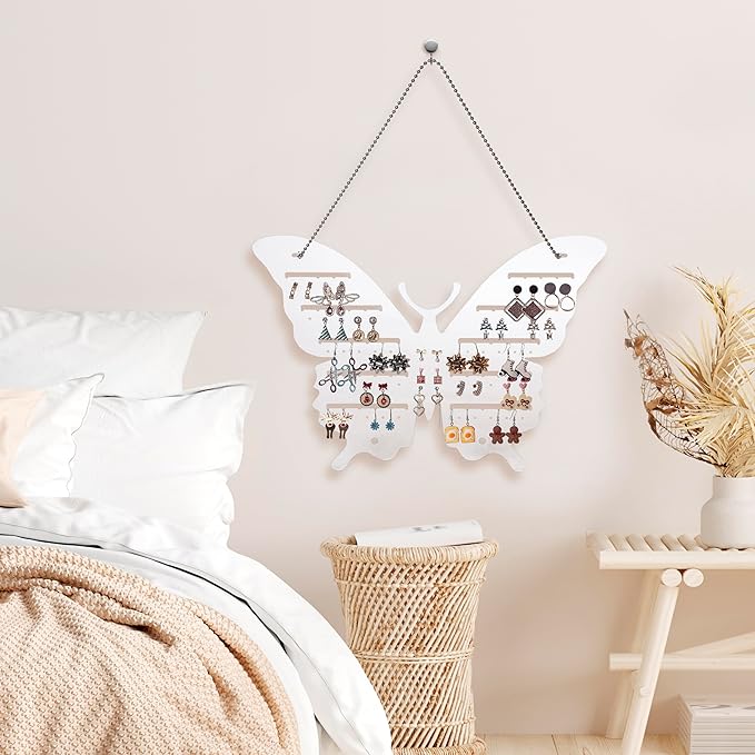 Acrylic Jewelry Organizer - Wall-Mounted or Desktop Stand for Earrings, Studs and Hooks - Elegant Earring Rack with 40 Holes, 40 Slots, for Studs, and Jewelry Storage, Practical Quick Assembly