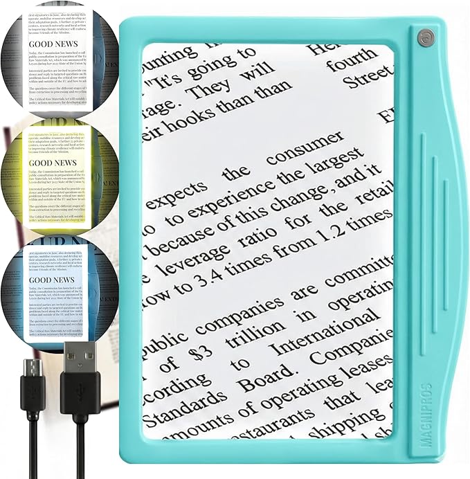 MAGNIPROS 5X Rechargeable LED Page Magnifier, Large Anti-Glare Lens, Ultra Bright 3 Color Light Modes- Reduces Eye Strain for Small Print, Low Vision & Seniors